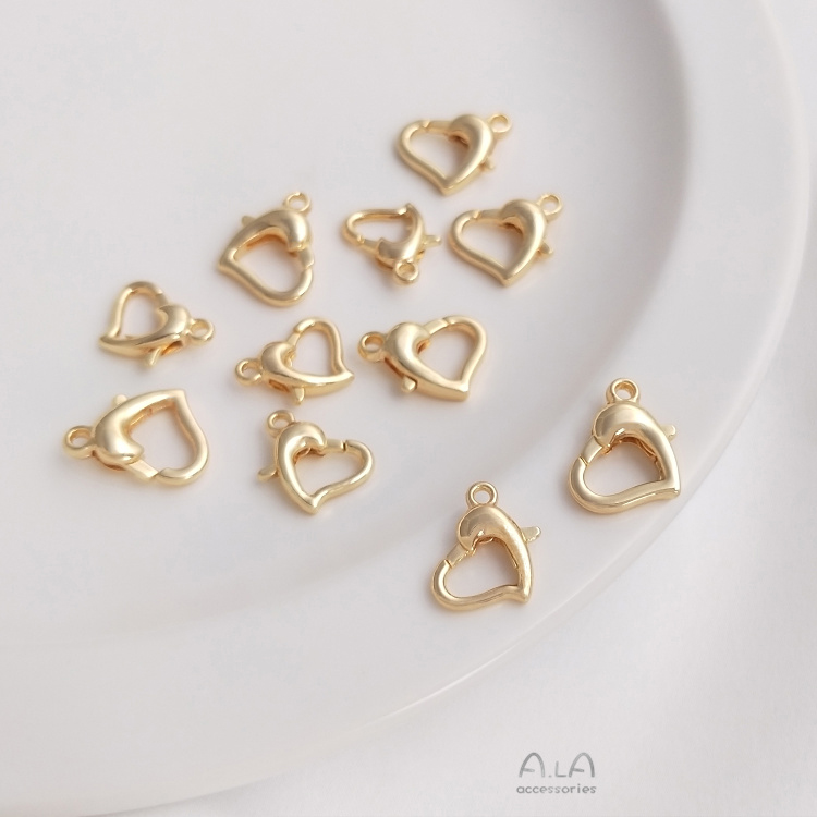 COLOR-PRESERVING 14K GOLD HEART-SHAPED LOBSTER CLASP HANDMADE DIY SPRING CLASP ACCESSORIES BRACELET NECKLACE END BUCKLE JEWELRY MATERIAL