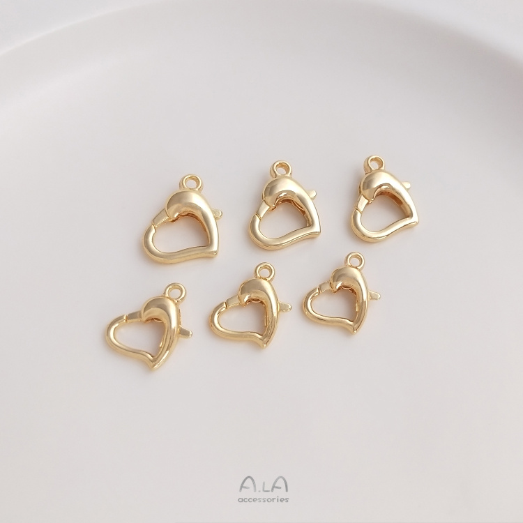 COLOR-PRESERVING 14K GOLD HEART-SHAPED LOBSTER CLASP HANDMADE DIY SPRING CLASP ACCESSORIES BRACELET NECKLACE END BUCKLE JEWELRY MATERIAL