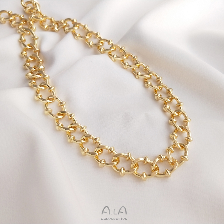 색상 보존 14K 금으로 덮인 새로운 QQ 체인 유럽과 미국 스타일의 복고풍 거친 미네랄 체인 DIY 팔찌 목걸이 쥬얼리 수제 느슨한 체인