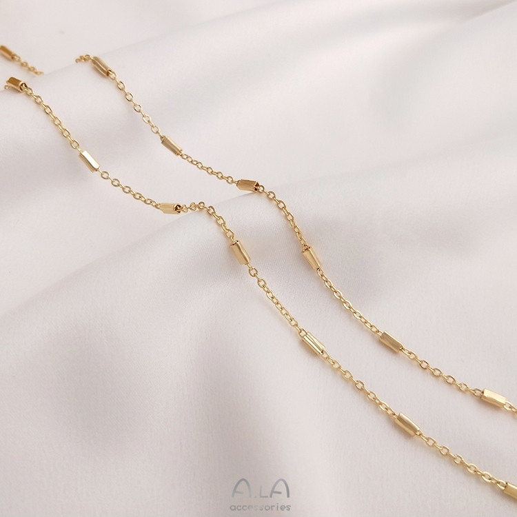 색상 보존 체인 14K 금도금 스페이서 비드 체인 수제 느슨한 체인 플랫 O 긴 튜브 체인 DIY 팔찌 목걸이 쥬얼리 체인