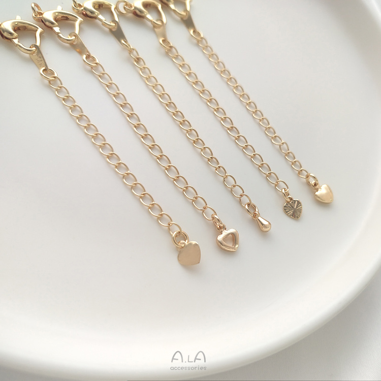 14K GOLD-FILLED HEART-SHAPED LOBSTER BUCKLE EXTENSION CHAIN HANGING WATER DROPS PEACH HEART LOVE TAIL CHAIN DIY BRACELET NECKLACE AND EXTENDED CHAIN
