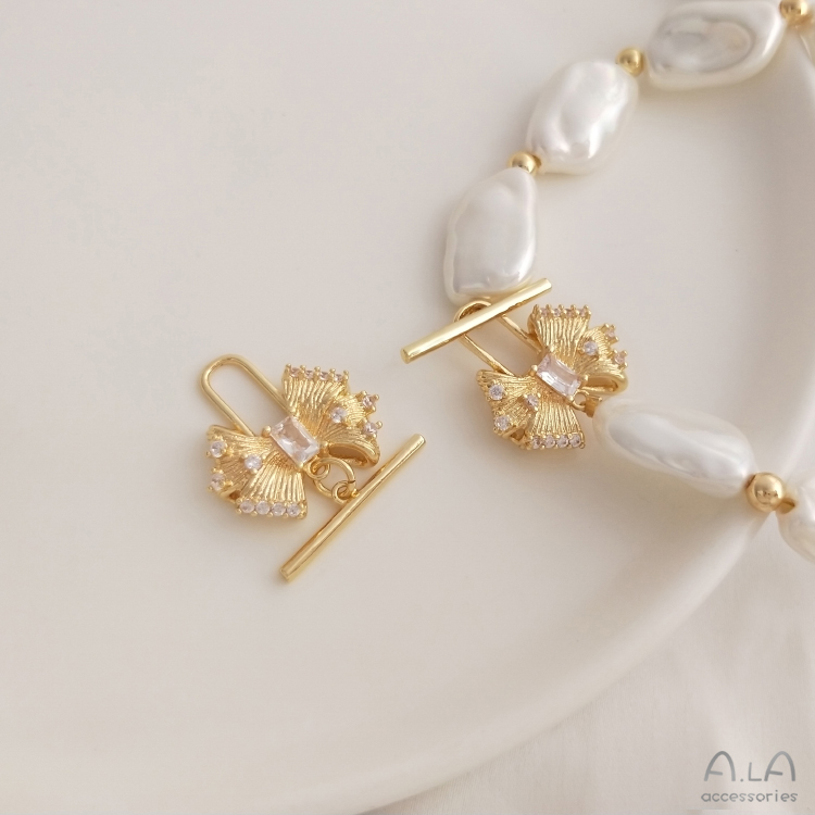 색상 보존 14K 금도금 지르콘 패션 보우 OT 버클 DIY 진주 목걸이 펜던트 버클 쥬얼리 액세서리