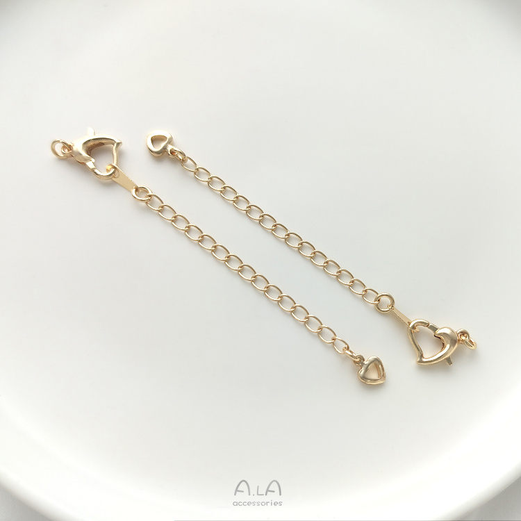 14K GOLD-FILLED HEART-SHAPED LOBSTER BUCKLE EXTENSION CHAIN HANGING WATER DROPS PEACH HEART LOVE TAIL CHAIN DIY BRACELET NECKLACE AND EXTENDED CHAIN