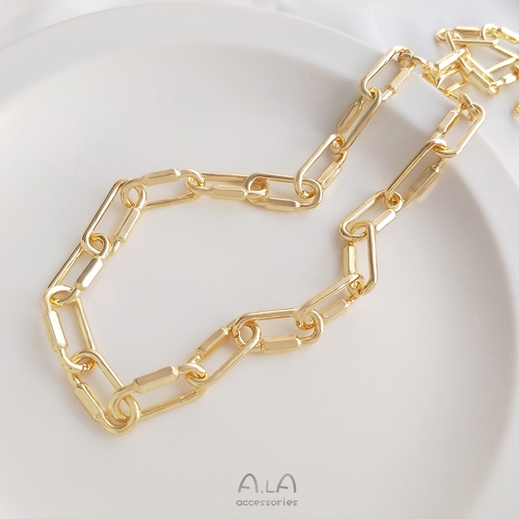14K 금으로 채워진 색상 보존 긴 O 체인 타원형 버클 체인 유럽과 미국 스타일의 거친 DIY 팔찌 목걸이 수제 느슨한 체인