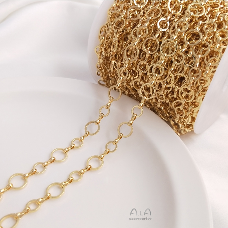14K 금으로 채워진 색상 보존 6 + 8MM 라운드 링 체인 라운드 O 체인 수제 느슨한 체인 DIY 목걸이 팔찌 쥬얼리 체인 소재