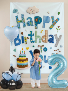 2Nd Birthday Decoration Scene for Boys and Girls, Party Backdrop, Canvas, Balloons, Atmosphere-Creating Photo Props