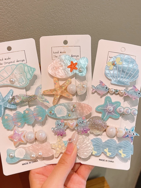 醋酸发卡儿童海星发夹海洋美人鱼女童珍珠贝壳百搭宝宝前额夹海豚
