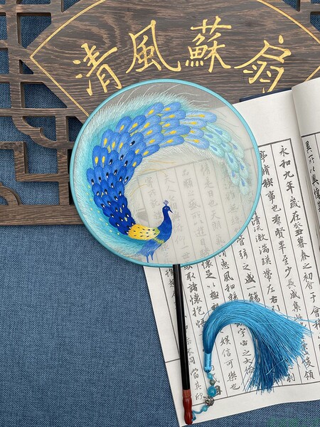 苏州 纯手工 双面绣花复古团扇古风汉服舞蹈扇国风长柄扇子工艺扇