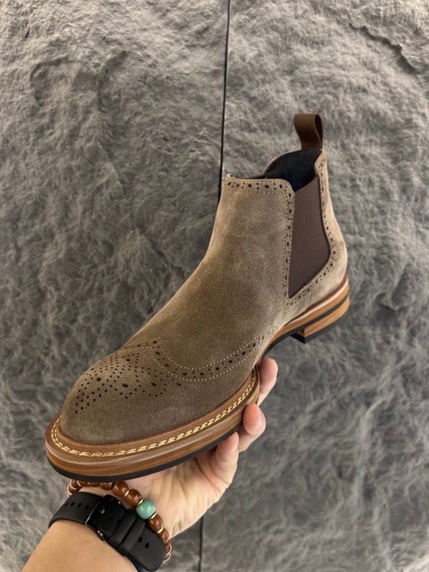 CHELSEA BOOTS MENS SUEDE WINTER COTTON SHOES WARM GENUINE LEATHER BROGUE CASUAL HIGH-TOP SHOES ENGLISH LEATHER BOOTS