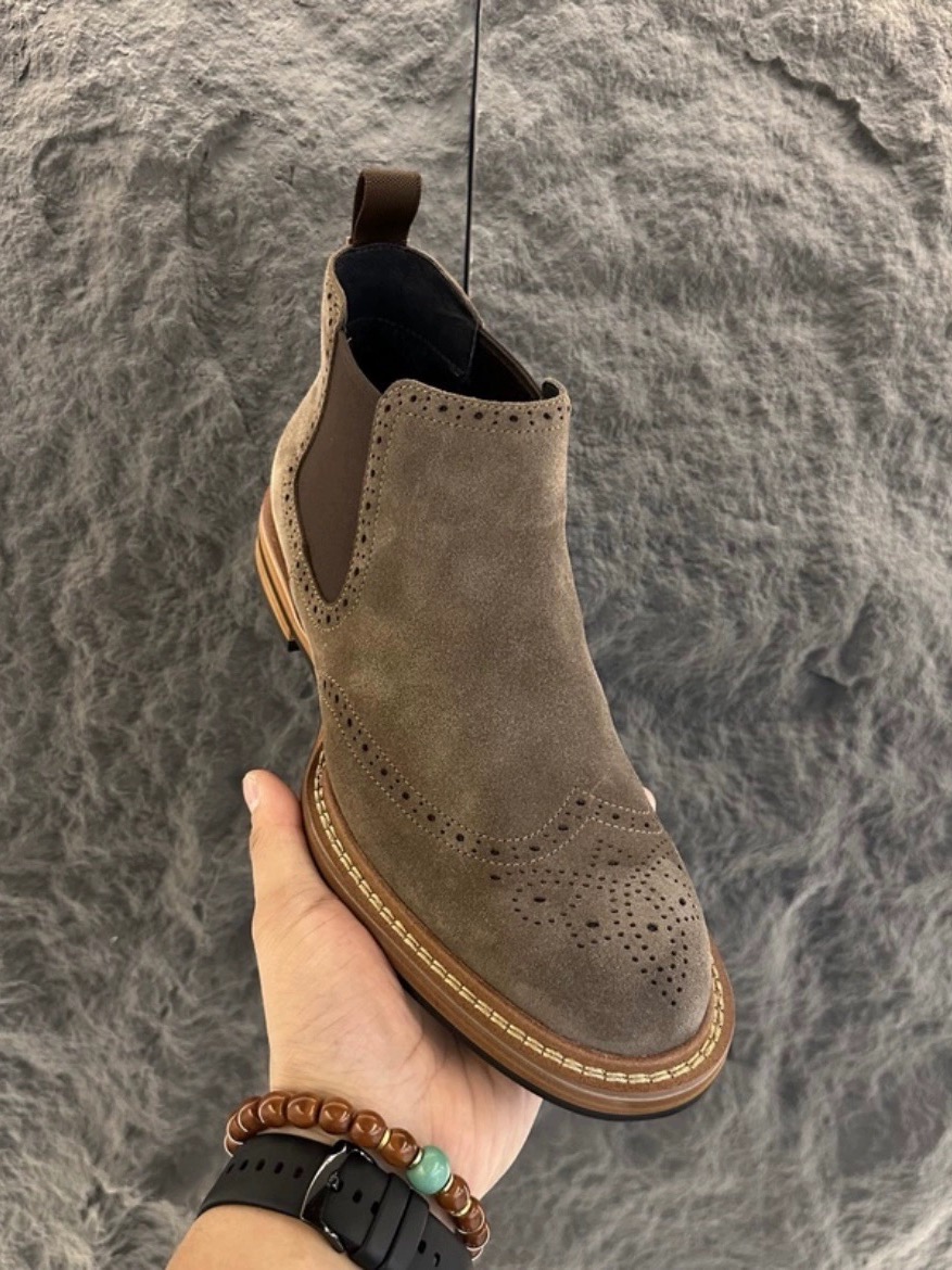 CHELSEA BOOTS MENS SUEDE WINTER COTTON SHOES WARM GENUINE LEATHER BROGUE CASUAL HIGH-TOP SHOES ENGLISH LEATHER BOOTS