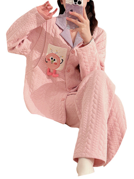 孕妇睡衣秋冬季款加厚三层全棉纯棉保暖产后哺乳家居服月子服套装 — 5