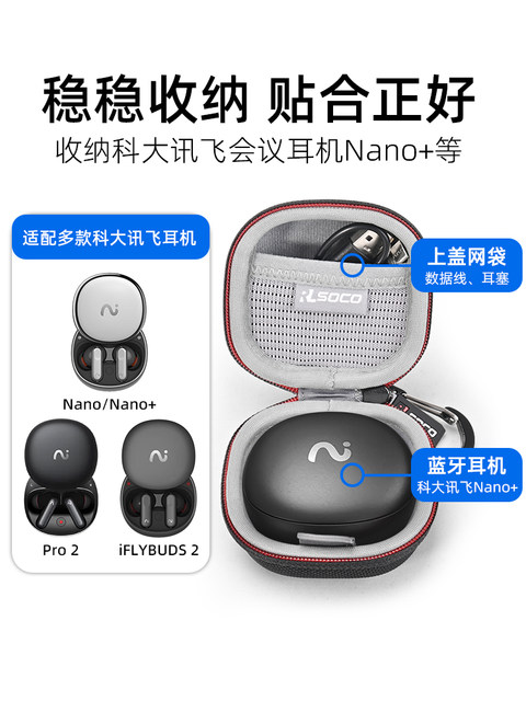 适用科大讯飞Nano+耳机保护套会议耳机Pro2录音收纳包翻译机保护壳iFLYBUDS PRO蓝牙无线耳机盒Pro3耳机硬包