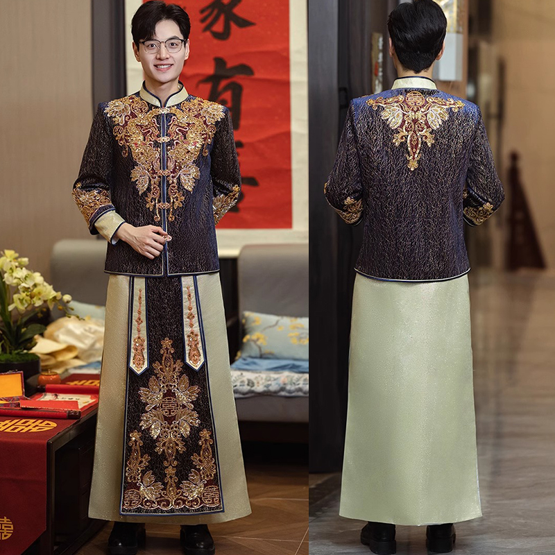 PLUS SIZE MENS XIUHE CLOTHES MENS GROOM CHINESE WEDDING DRESS TOAST DRESS TANG COSTUME DRAGON AND PHOENIX GOWN FAT AND AUTUMN