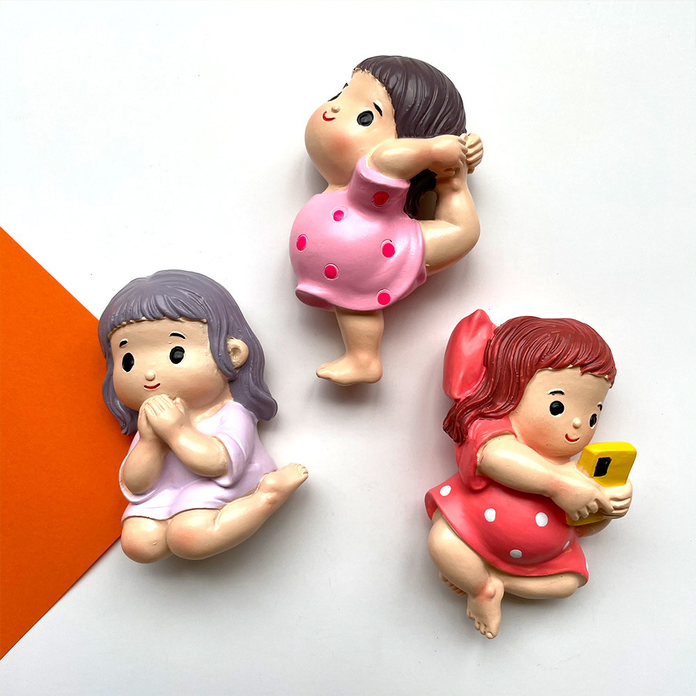 FUCHEN LIGHT YOGA GIRL REFRIGERATOR MAGNET MAGNET CREATIVE RESIN 3D THREE-DIMENSIONAL INS DECORATION STICKER CUSTOM MAGNETIC MAGNET