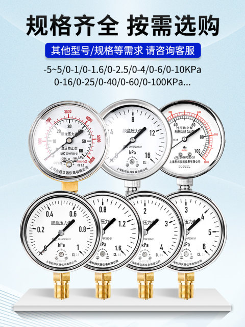 Membrane box pressure gauge adjustable YE60YE75YE100F overpressure prevents natural gas micropressure and low pressure gauge kPa meter