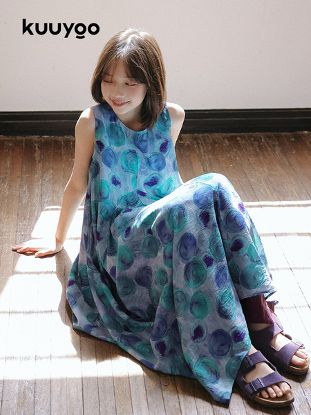KUUYOO立体裁剪无袖波点连衣裙中大童夏季宽松背心长裙女童裙子 — 4