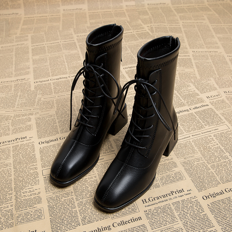 MARTIN BOOTS WOMENS 2024 NEW FALL WINTER SHORT SINGLE BOOTS MID HEEL BOOTIES WOMENS BLOCK HEEL HIGH HEELS SKINNY BOOTS WOMEN