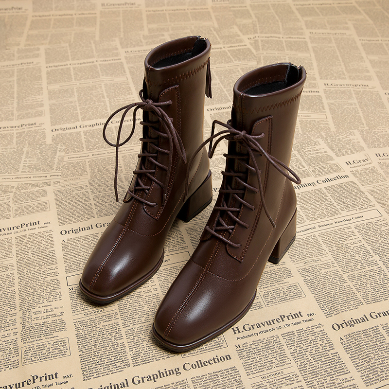 MARTIN BOOTS WOMENS 2024 NEW FALL WINTER SHORT SINGLE BOOTS MID HEEL BOOTIES WOMENS BLOCK HEEL HIGH HEELS SKINNY BOOTS WOMEN