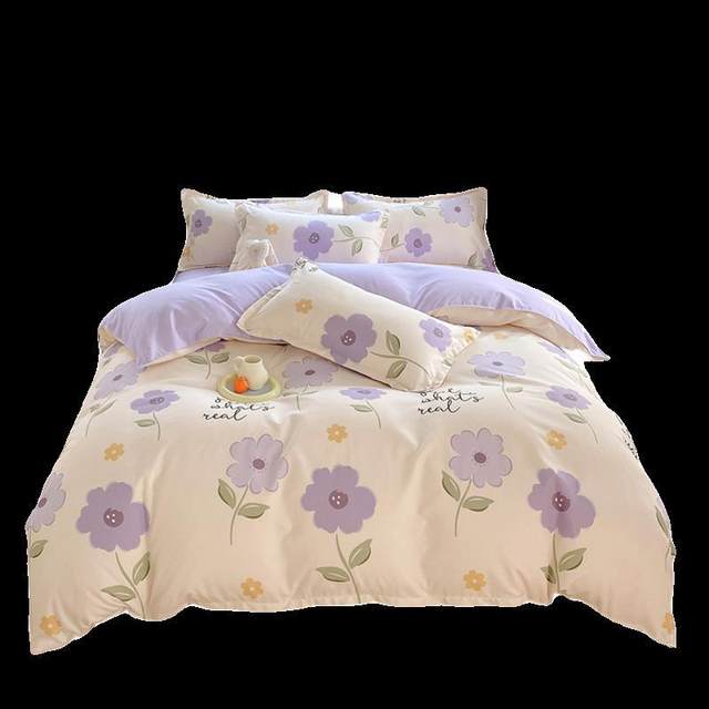 Four-season cotton pure cotton four-piece set 100 thickened sheets and quilt covers Student dormitory three-piece set 4-minute covers double bedding