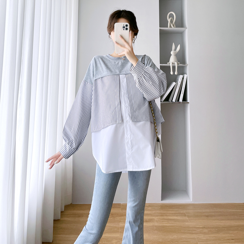 UK NEXT ROAD MATERNITY AUTUMN SHIRT MIDI LENGTH BELLY COVER LONG SLEEVED STRIPED TOP WOMENS AUTUMN FASHION