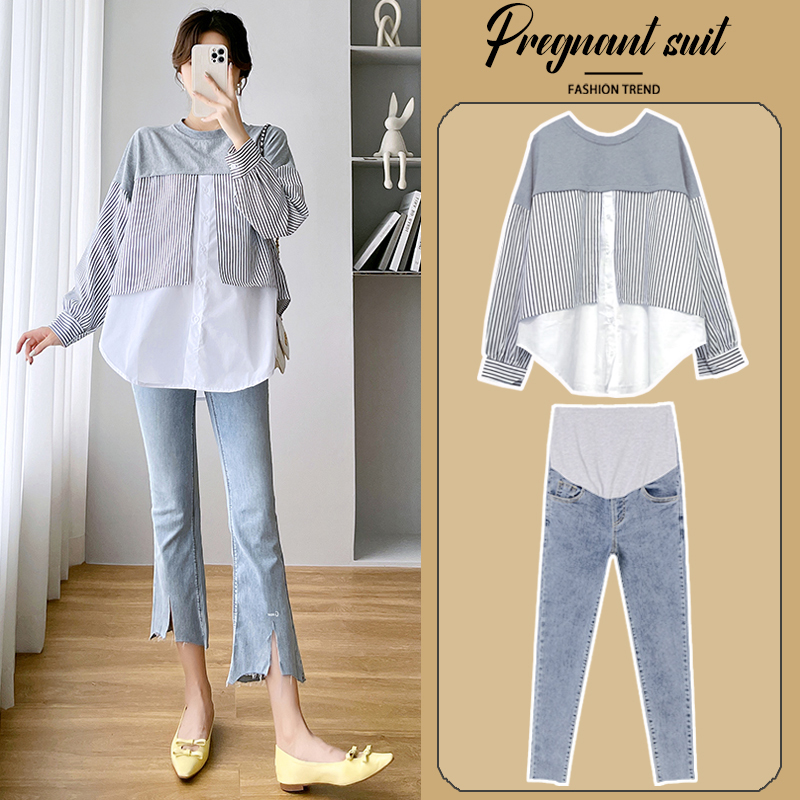 UK NEXT ROAD MATERNITY AUTUMN SHIRT MIDI LENGTH BELLY COVER LONG SLEEVED STRIPED TOP WOMENS AUTUMN FASHION