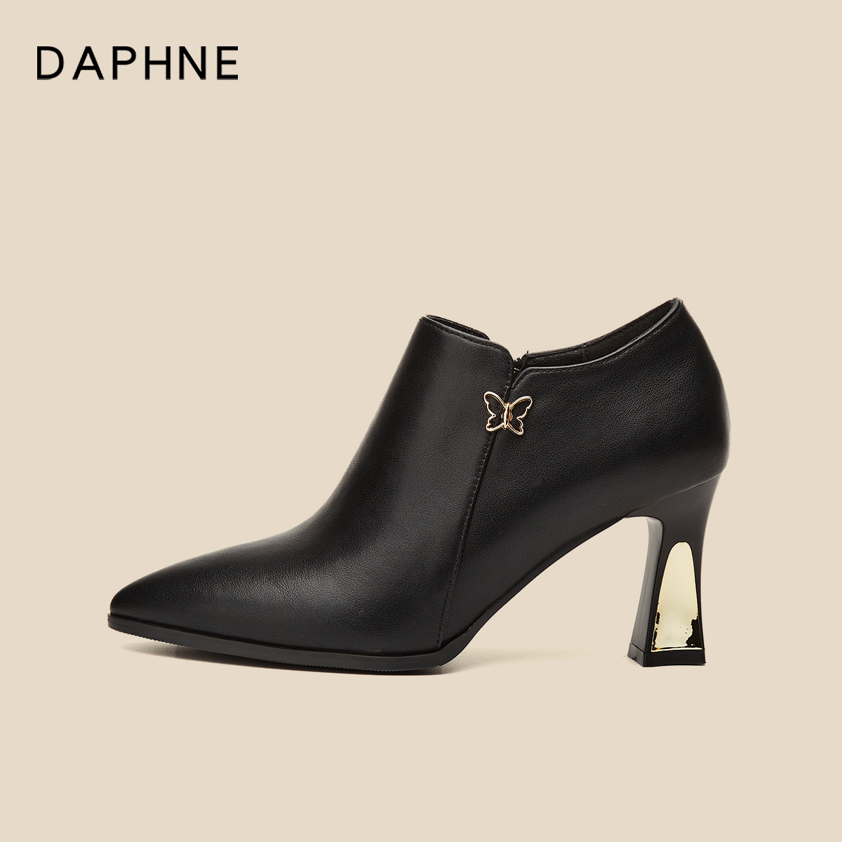 DAPHNE POINTED HEELS WOMENS 2022 NEW AUTUMN BRITISH LEATHER SMALL LEATHER SHOES BLACK BLOCK HEEL