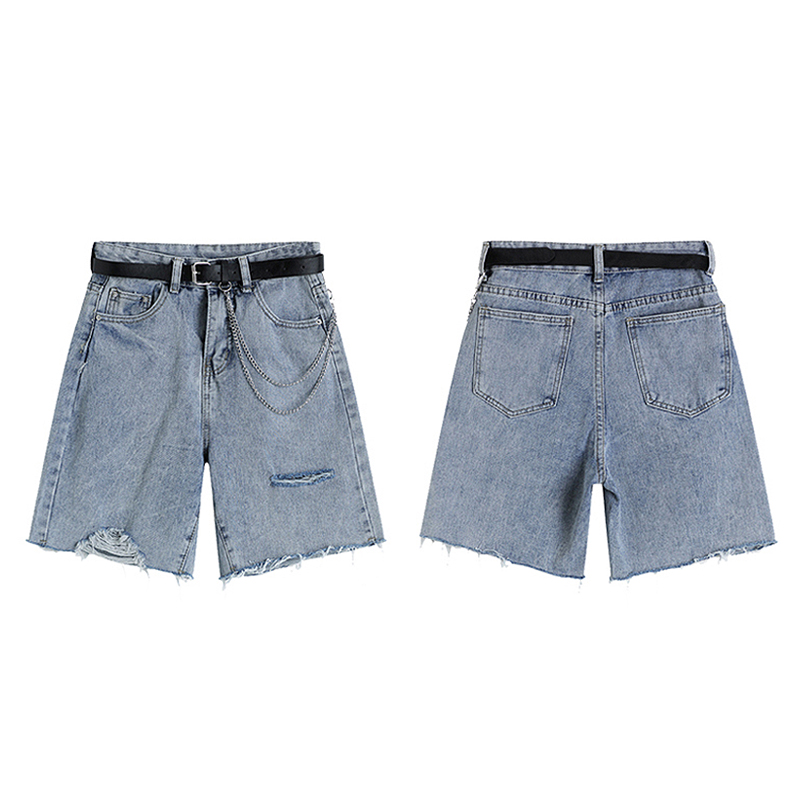 2024 신형 카운터 청바지 벨트 트렌디한 로우 엣지 쿼터 팬츠 홀 레트로 루즈 카운터 철수