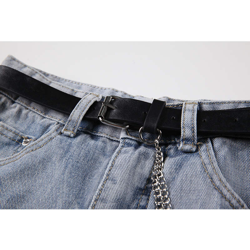 2024 신형 카운터 청바지 벨트 트렌디한 로우 엣지 쿼터 팬츠 홀 레트로 루즈 카운터 철수