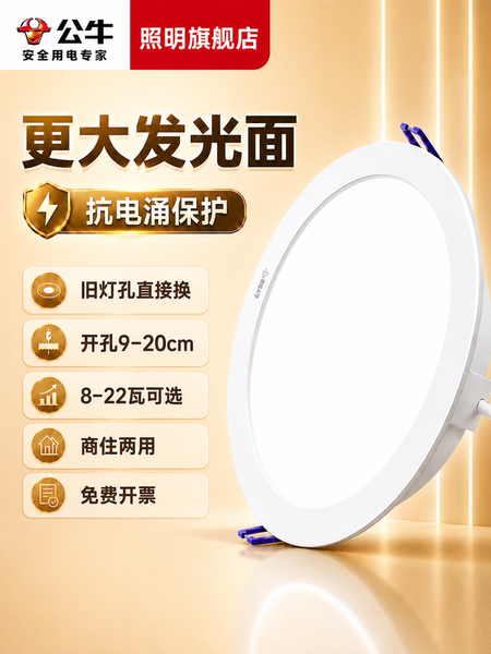 公牛嵌入式筒灯12公分开孔筒灯店铺商用led筒灯10cm开孔杨幂同款