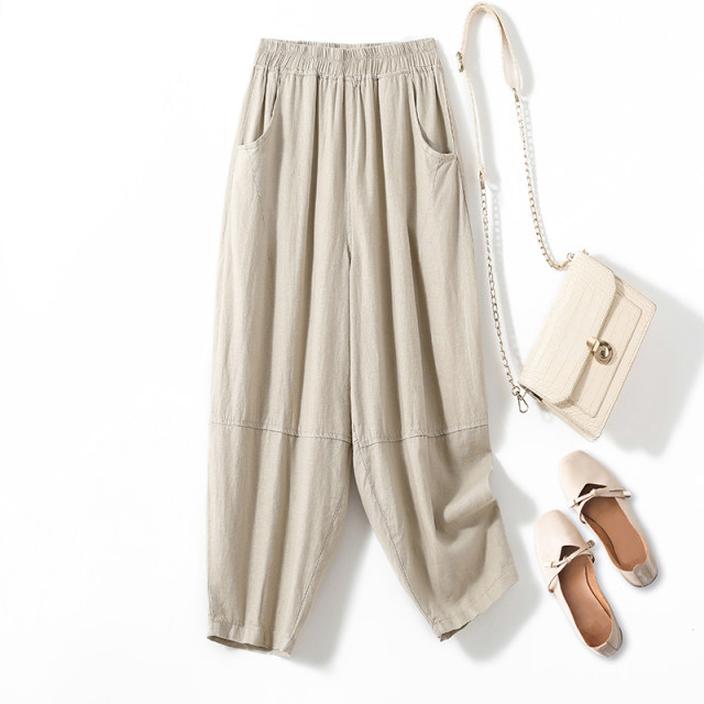 Removal of the counter outlet clearance and pick up cotton and linen harem pants for women in summer loose casual nine-point feet pants blooming pants