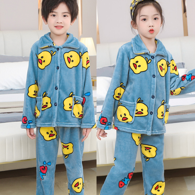 CHILDRENS PAJAMAS WINTER VELVET THICKENED CORAL VELVET BOY GIRLS BABY FLANNEL AUTUMN WINTER LOUNGEWEAR SET