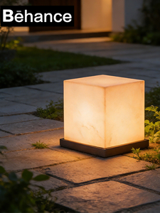 Outdoor Waterproof Imitation Marble Lawn Lamp, New Chinese Style Garden Lamp, Square Landscape Floor Lamp, Retro Minimal