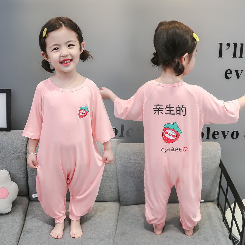 MODAL CHILDRENS ONE-PIECE PAJAMAS BOYS AND GIRLS BABY SUMMER THIN SECTION CHILDRENS ANTI-KICK SLEEPING BAG BABY AIR CONDITIONING CLOTHING