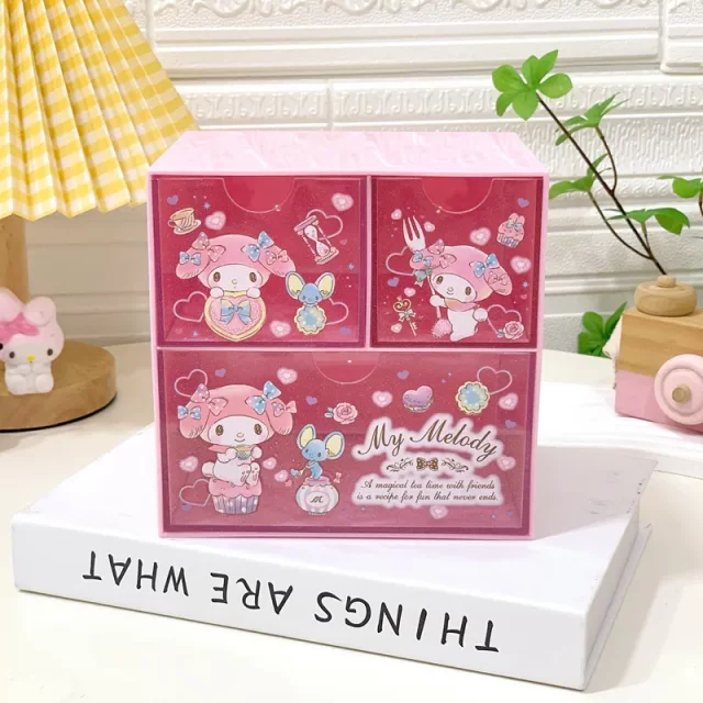 Ins Style Girl Heart Kulomi Desktop Drawer Box Large Size Powder Transparent Storage Box Three-Square Classification Organizing Box