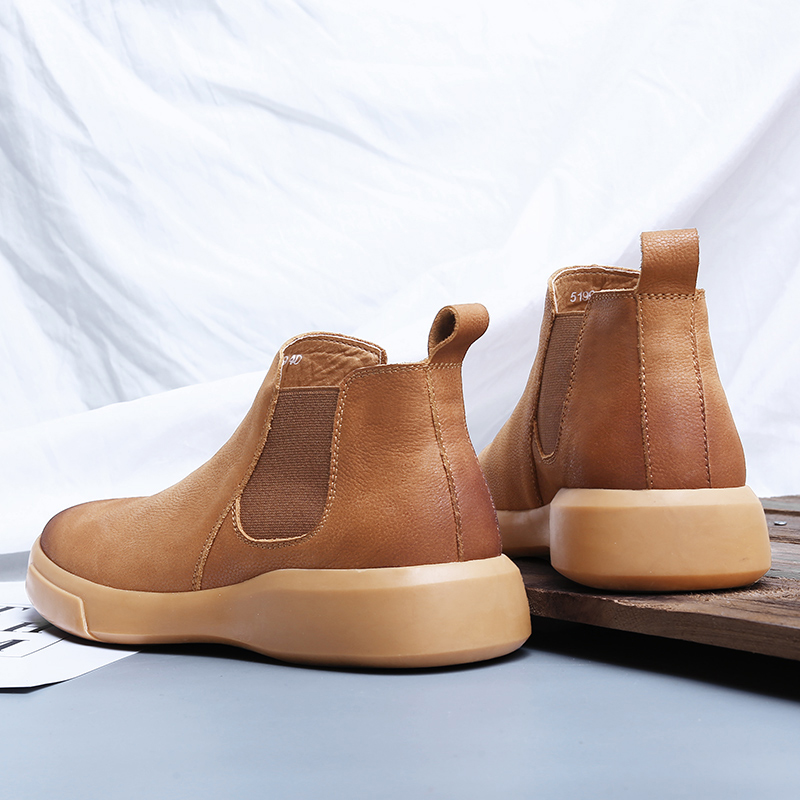 FOREIGN TRADE EXPORT CHELSEA BOOTS MENS MID-TOP LEATHER MARTIN BOOTS WINTER WARM AND FLEECE PLUS-SIZE SLIP-ON GOLD SHOES