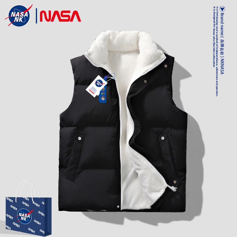 NASA CO-BRANDED WHITE COTTON VEST MENS AUTUMN AND WINTER FASHION BRAND 2023 NEW WARM VEST JACKET SHOULDERS