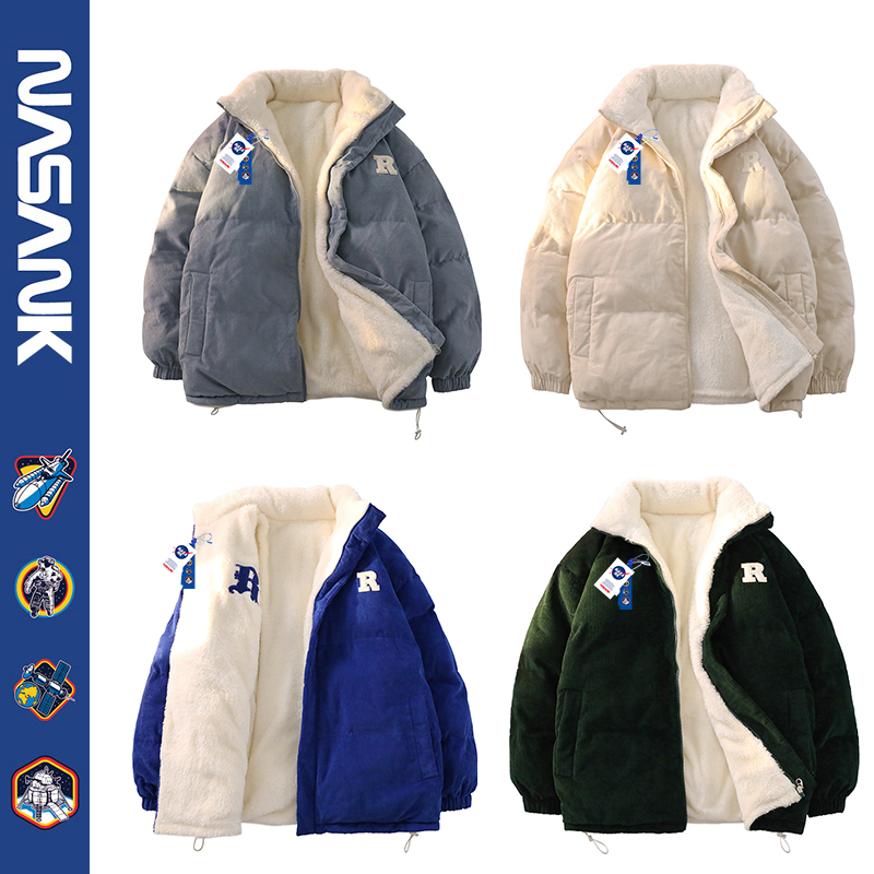 NASA CO-BRANDED LAMB VELVET COTTON JACKET MENS JACKET CORDUROY WINTER DOUBLE-SIDED WEARING COTTON JACKET PLUS VELVET THICK COTTON JACKET