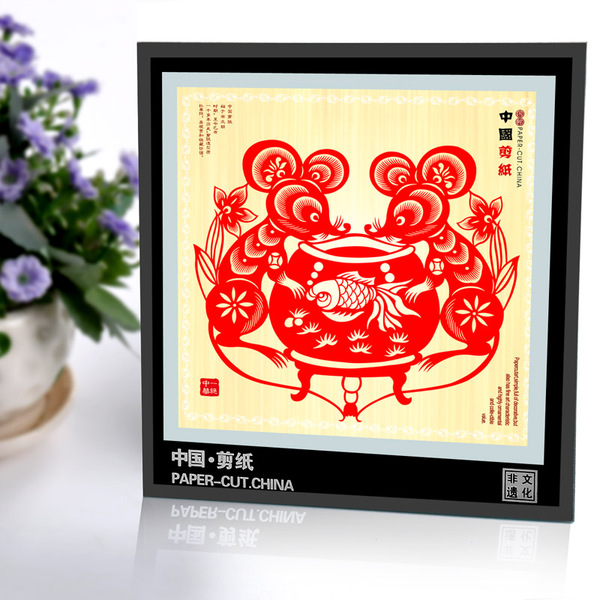中国风特色礼品蔚县手工窗花镜框剪纸画装饰画摆件福字作品送老外