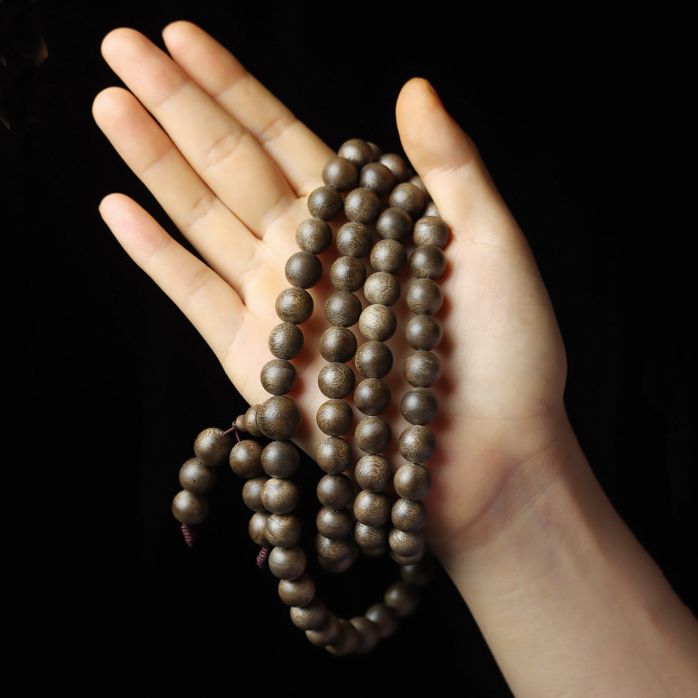 브루나이 AGARWOOD 팔찌 천연 108 블랙 오일 오래된 소재 9 포인트 무거운 팔찌 일반 문자열 남성과 여성을위한 나무 부처님 비즈