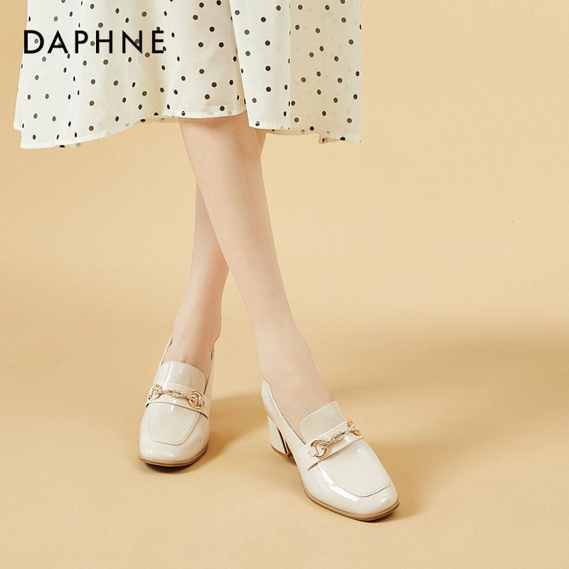 DAPHNE BLOCK HEELS WOMENS SPRING 2024 NEW BRITISH SMALL LEATHER SHOES FRENCH HIGH HEELS SQUARE TOE LOAFERS