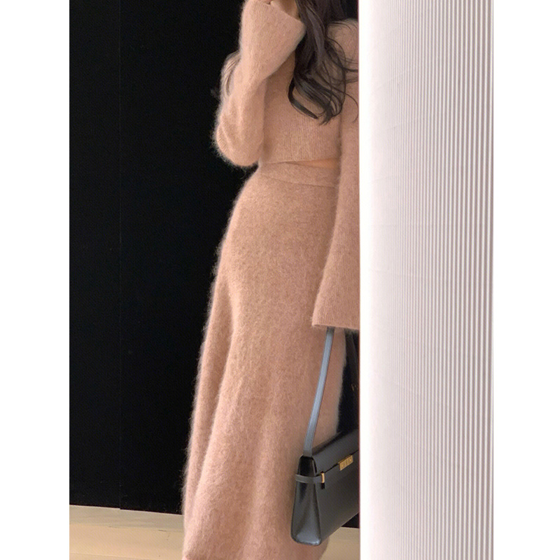 FRENCH NEW ROUND NECK FASHION BELL SLEEVE CROPPED TOP WOMENS 2022 HIGH WAIST SLIM GENTLE WIND SKIRT SET