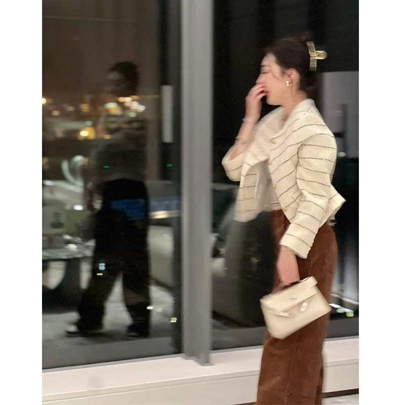 FRENCH SMALL FRAGRANCE STRIPED SINGLE-BREASTED CROPPED TOP WOMENS 2022 AUTUMN NEW HIGH-END FASHIONABLE AND THIN JACKET
