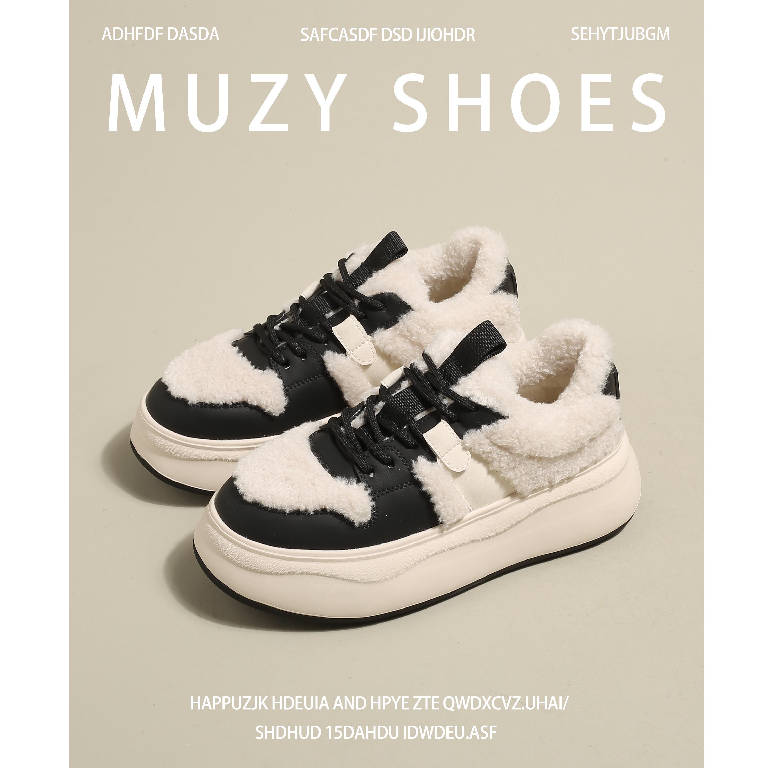 [MZY WOODEN BOAT SHEEP] LAMB WOOL VERSION THICK-SOLED SMALL WHITE SHOES FOR WOMEN FLEECE THICKENED LIGHT CASUAL COTTON SHOES