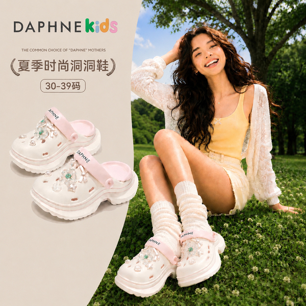 达芙妮女童洞洞鞋厚底2026夏季儿童鞋子女孩童鞋外穿大童女款拖鞋