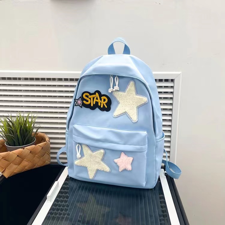 COLORFUL ORIGINAL CAMPUS SWEET HOT GIRL MILK YELLOW STAR SCHOOLBAG PINK AND WHITE CONTRASTING CUTE TEXTURE LARGE-CAPACITY BACKPACK