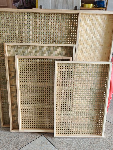 竹编方形竹筛子簸箕烘烤架子竹制品挂画框绘画茶药家用晾晒方框
