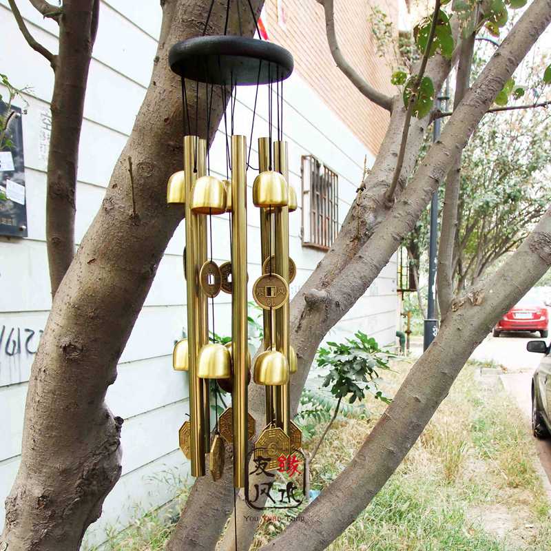 순수 구리 바람 차임 매달려 문 장식 5 튜브 벨 펜던트 금속 바람 차임 액세서리 발코니 펜던트 골동품 중국 스타일