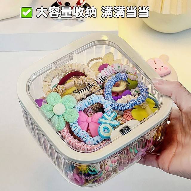 Children's hair accessories storage box desktop large capacity jewelry box with lid for girls' rubber band hairpin cute particles