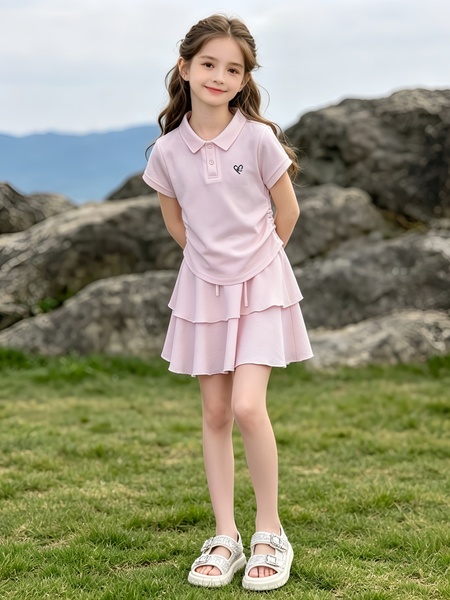 女童夏季polo衫套裙2026新款儿童休闲短袖T恤短裙中大童裙裤t套装 — 3