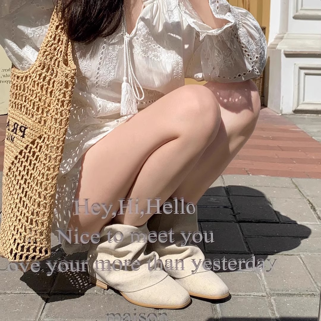 CENTRE&KALEM FALL 2024 KOREAN DENIM FASHION BOOTS SLIM POINTED TOE BLOCK HEELED BOOTS WOMENS BOOTS